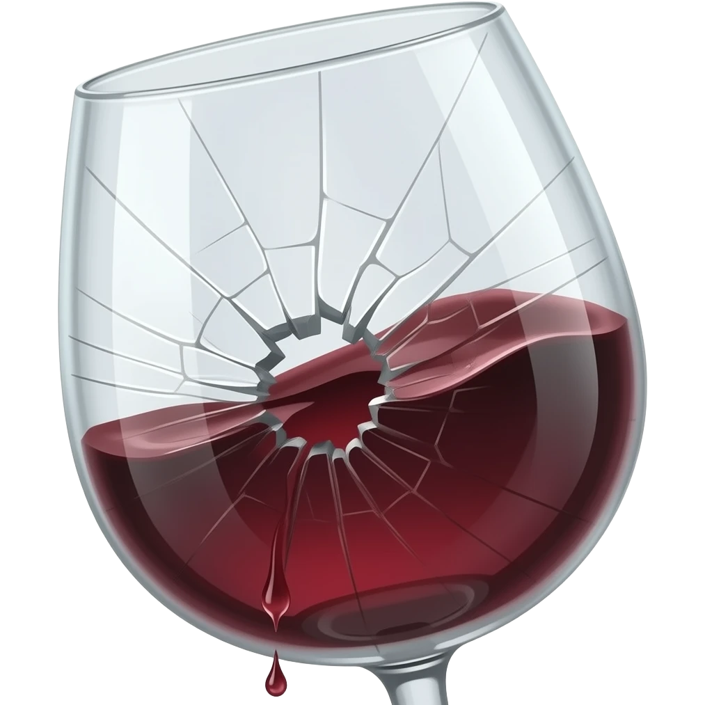 empty broken wine glass and wine dripping from the broken part emoji