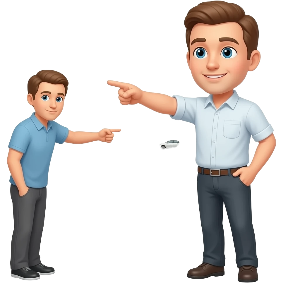 It creates an image of a man standing in the distance pointing towards a car that is really far emoji