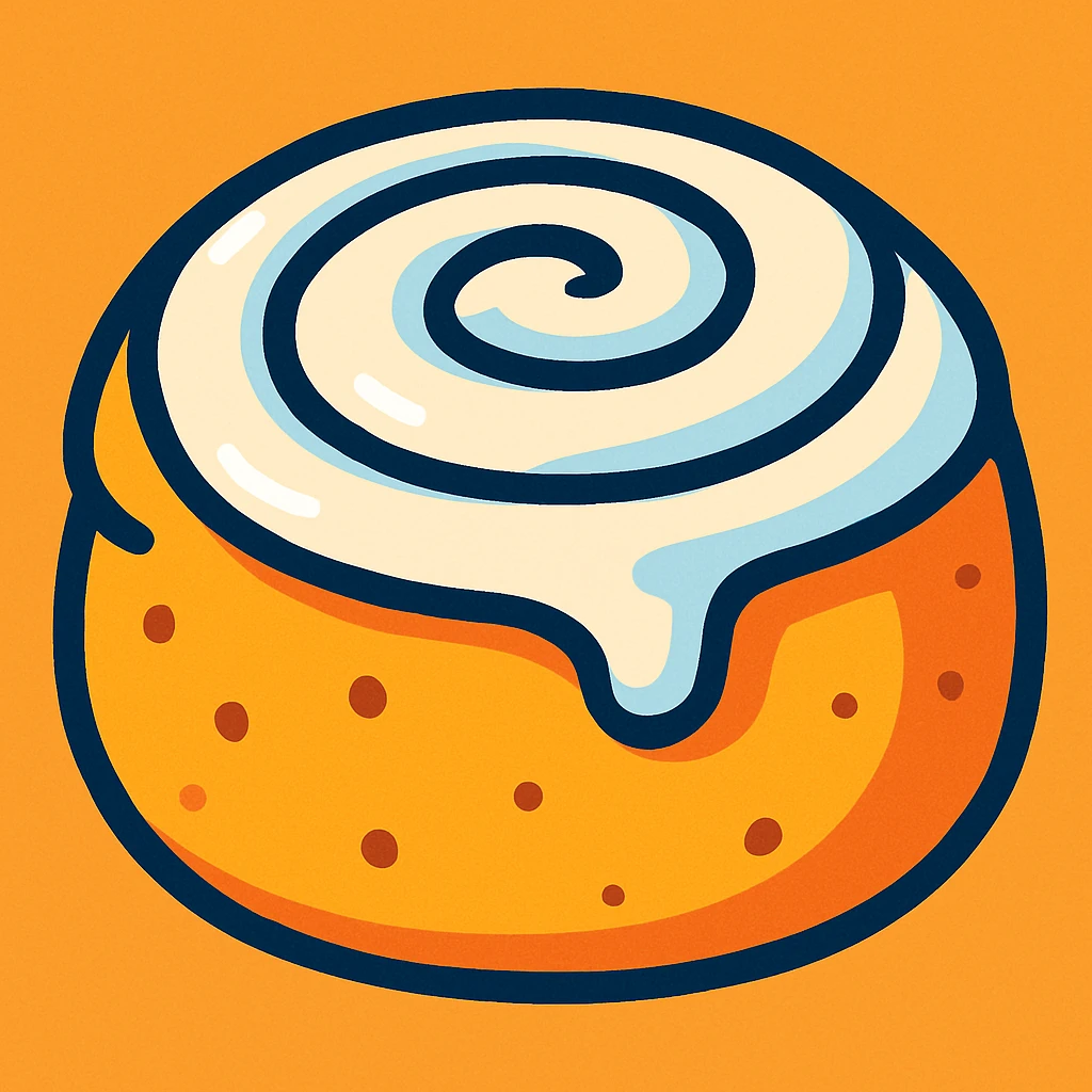 a sweet roll, cartoon style, swirled icing, bright colors emoji