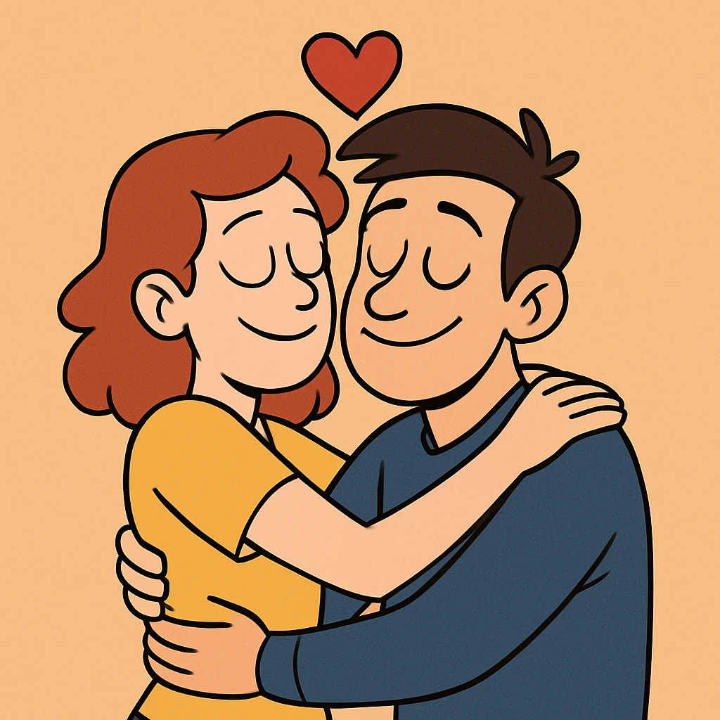 two people hugging representing the concept of love, cartoon style emoji