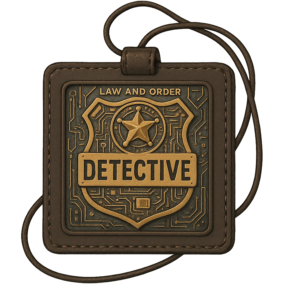 a detective badge, law and order. cyberpunk futuristic, square leather neck worn emoji