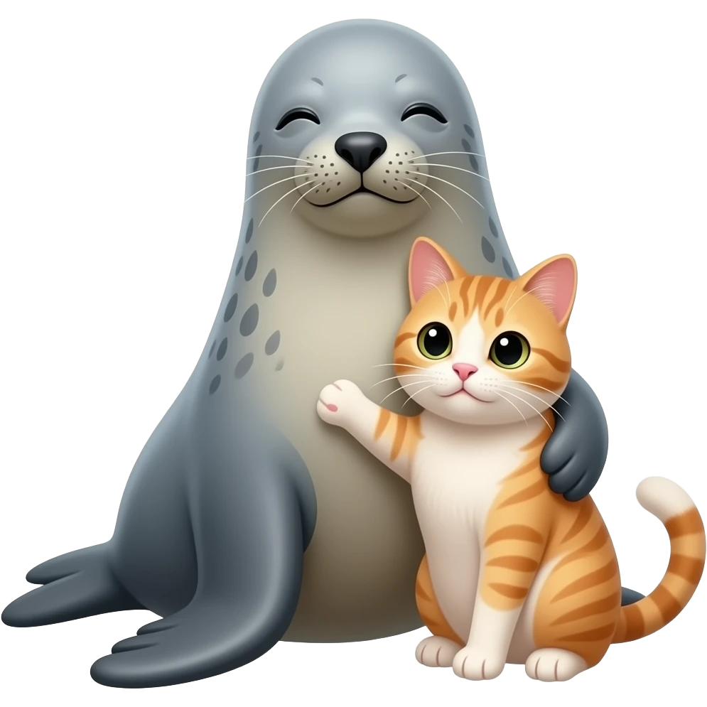 A seal hugging a cat emoji