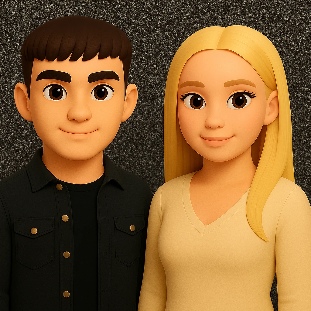 Make the people stand a little further apart from each other, preserving the original style and background as in the reference image. emoji