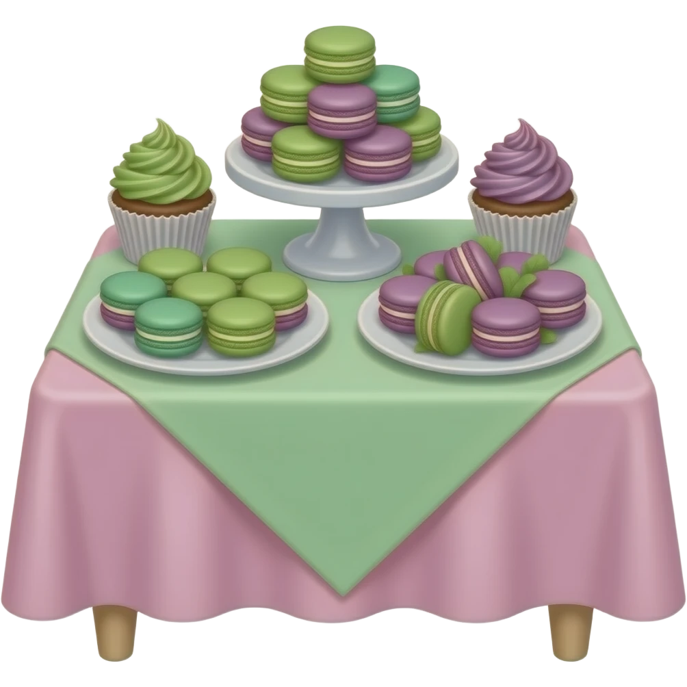 green purple Dessert table setup, transparent background inspired by barbie colour pallete emoji