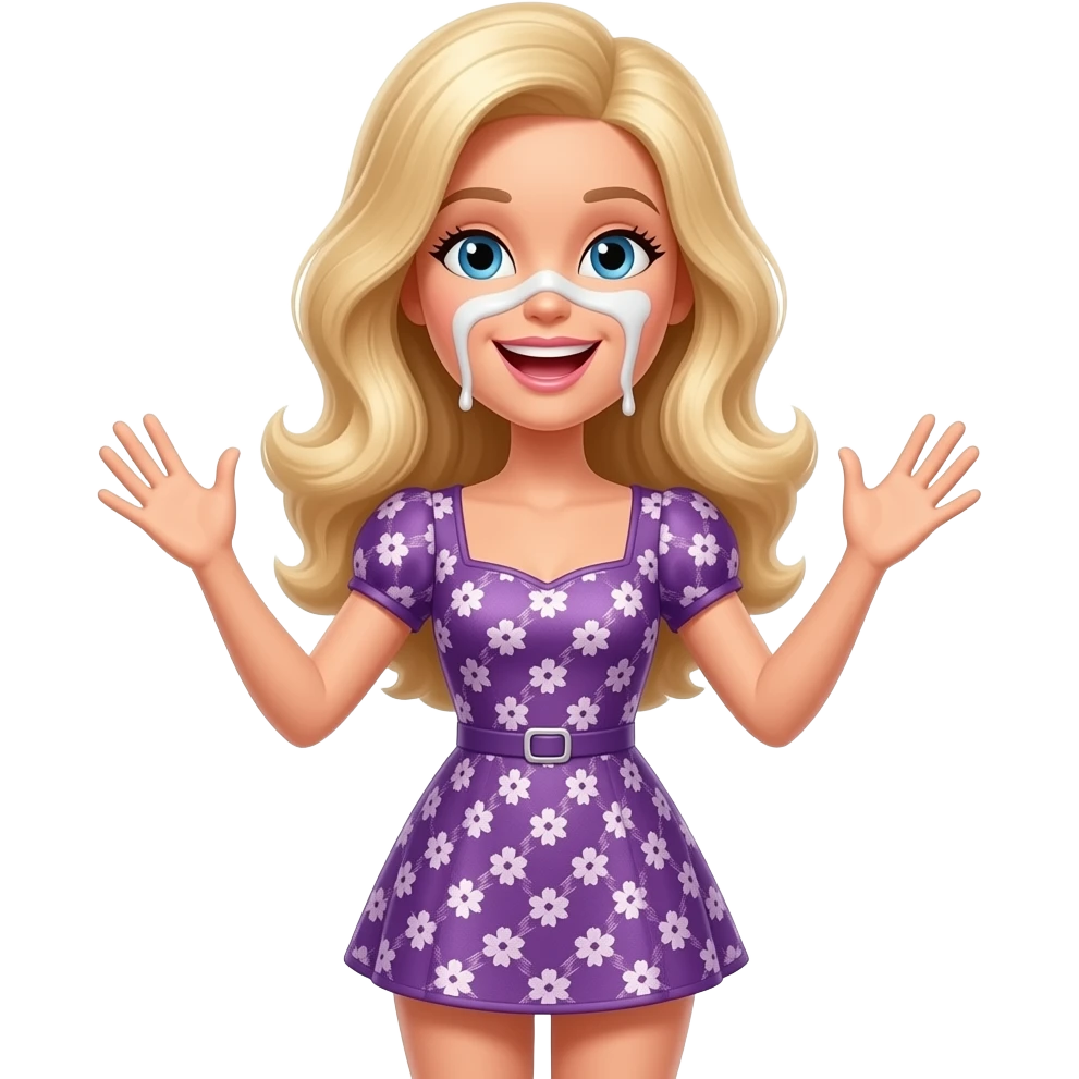 Barbie in short dress with white cum on her face orgasming emoji