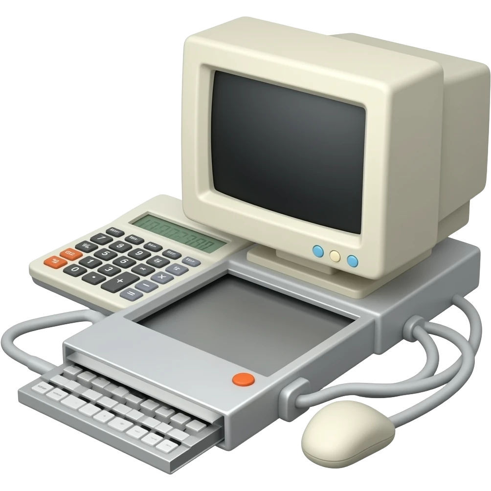 Una calculadora con disco duro, haciendo parecer que es una computadora emoji