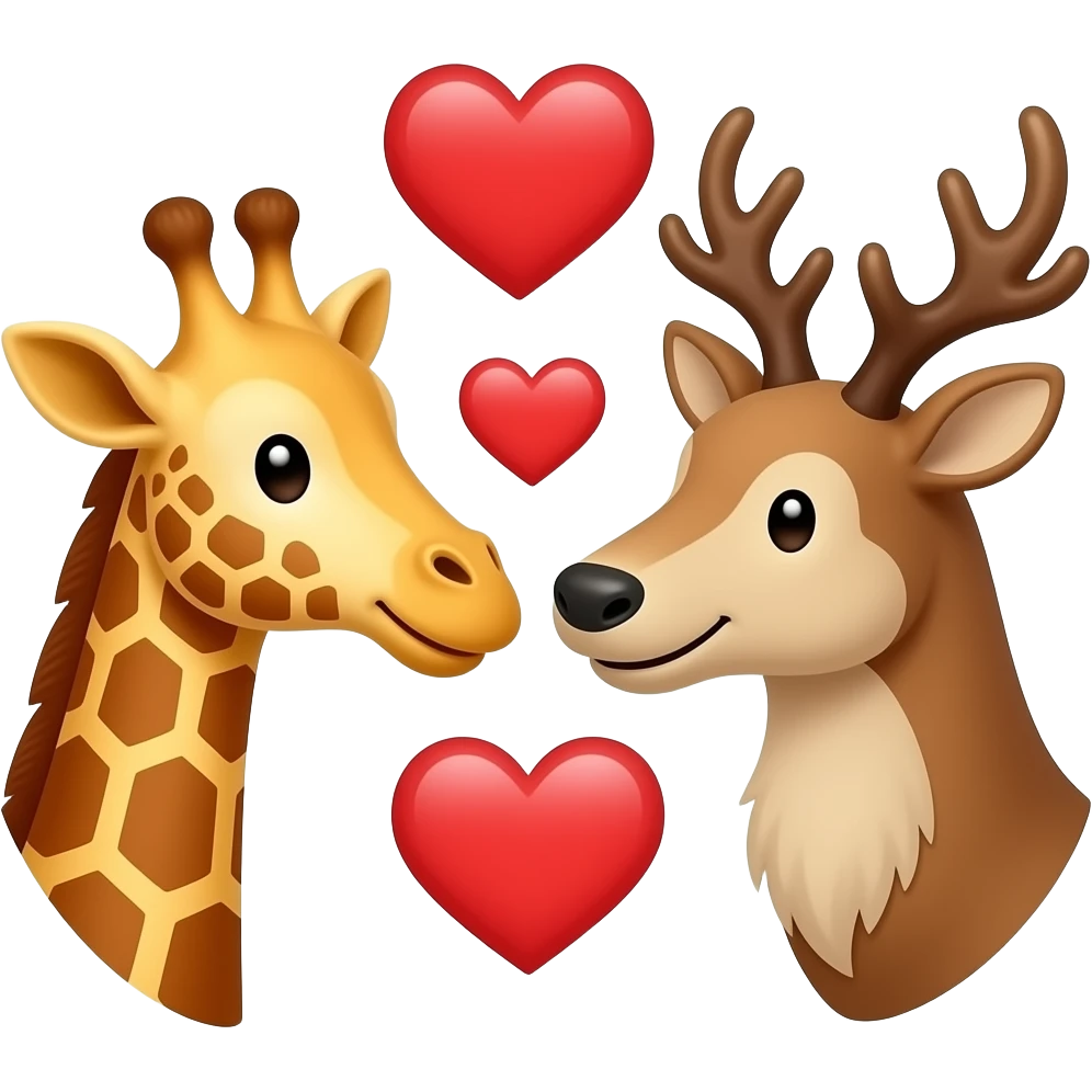 Einfacher Giraffenkopf und Elchkopf lächeln sich zu mit herzchen emoji