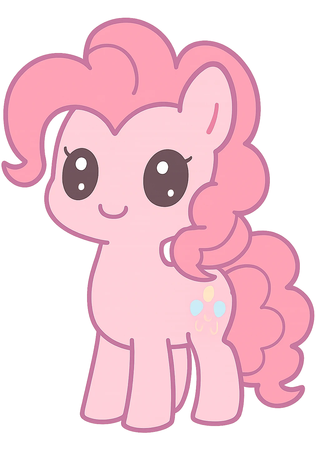 Pinkie Pie from My Little Pony, kawaii style, big eyes, cute smile, pink color, curly mane and tail emoji
