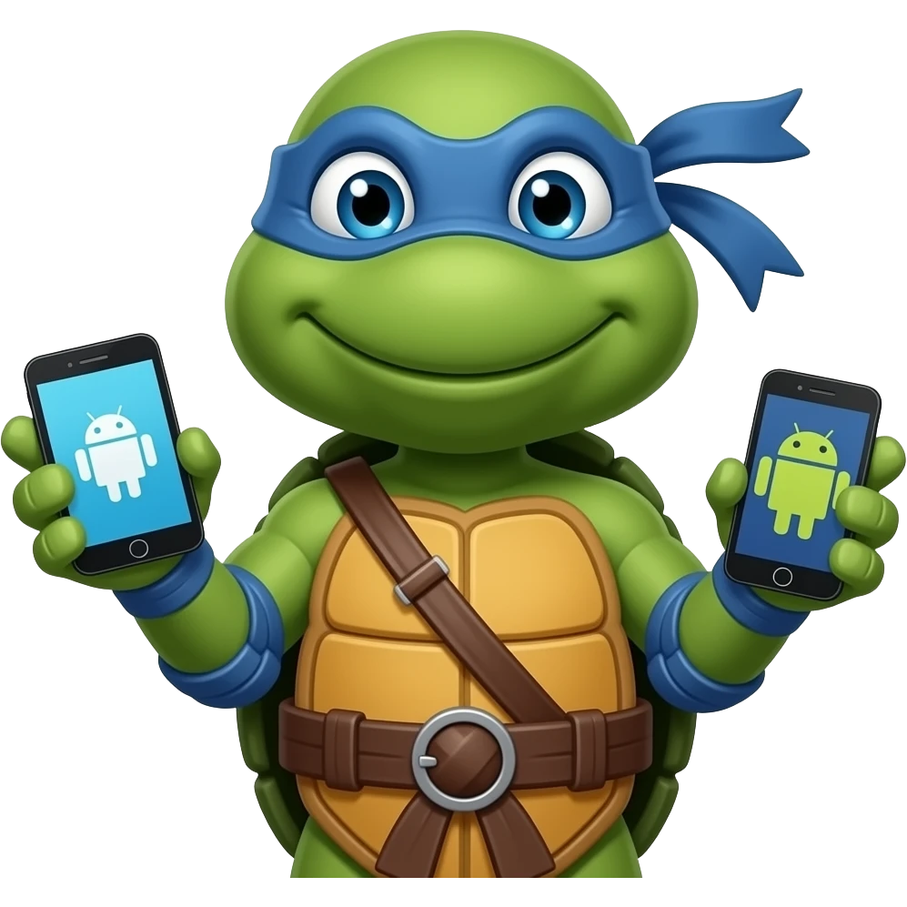Venus de milo mouse ninja (teenage-mutant-ninja-turtles) holding a Android tablet device on one hand and an Android mobile device on the other hand emoji