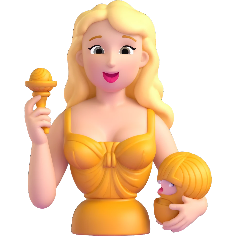 Venus de Milo statue with a playful expression showing her tongue emoji