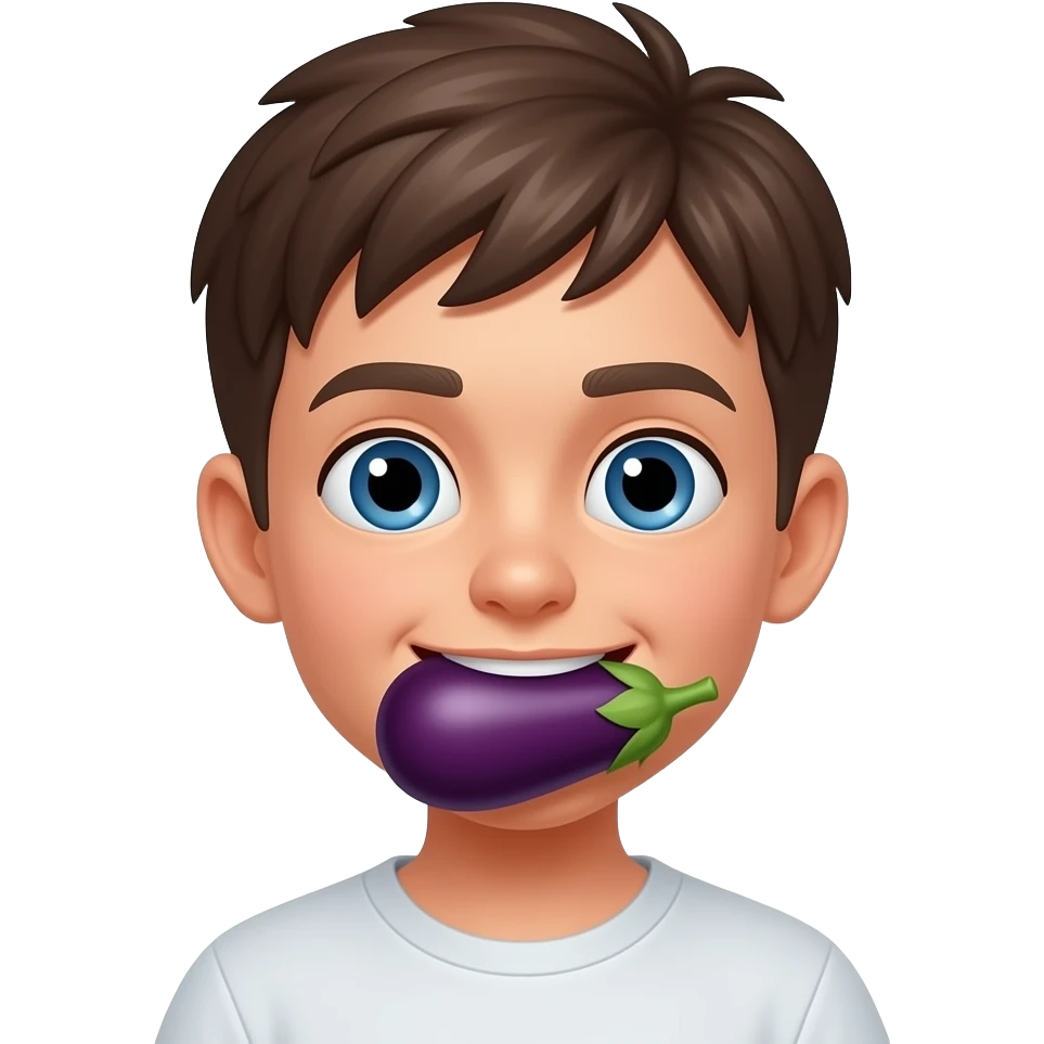 Garçon avec dans ma bouche un auberjone emoji