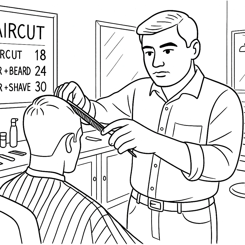 Draw me a sketch of the barbershop, but make sure there's a cash register there. emoji