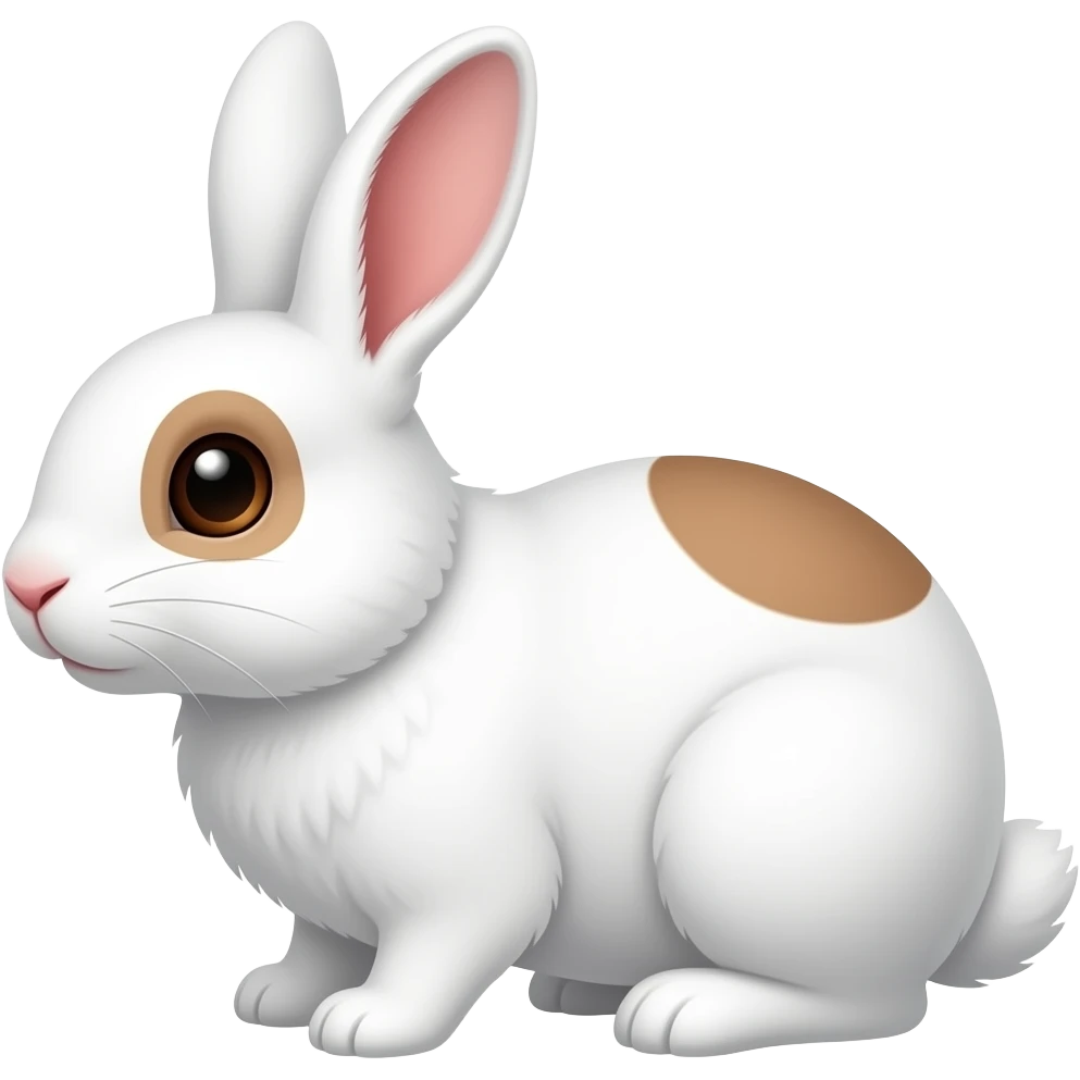 Un conejo blanco con una mancha de color cafe en el ojo derecho y una pequeña mancha café en la espalda emoji