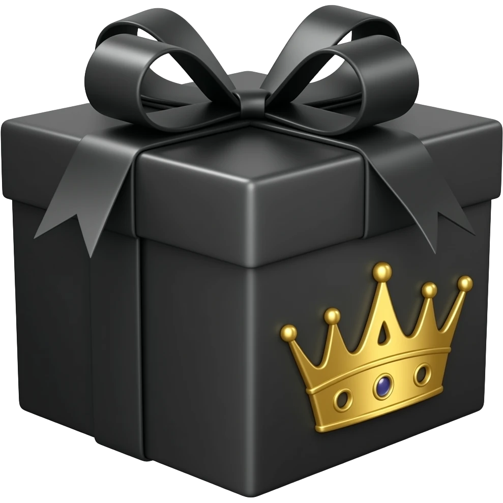 royal black gift box with a little big crown on side of it emoji