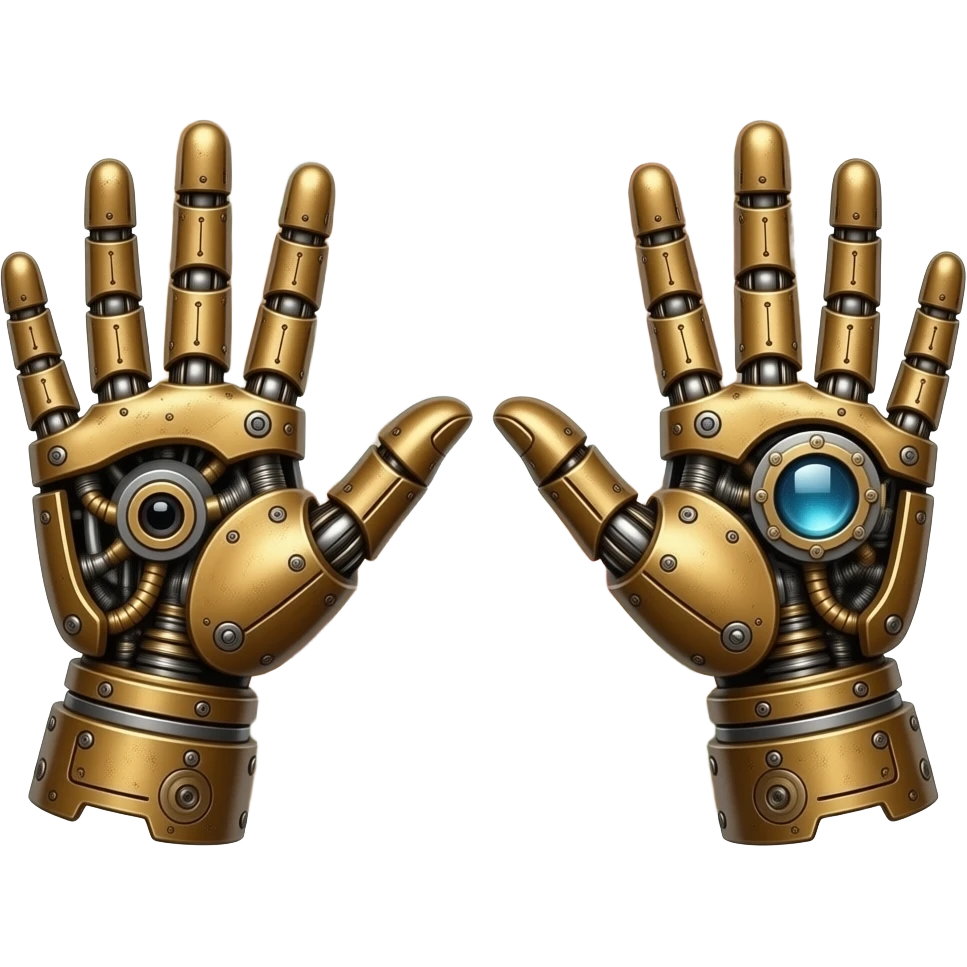 steampunk style - the touch of the fingers of two palms as in Michelangelo's painting in the Sistine Chapel, but mechanically constructed emoji