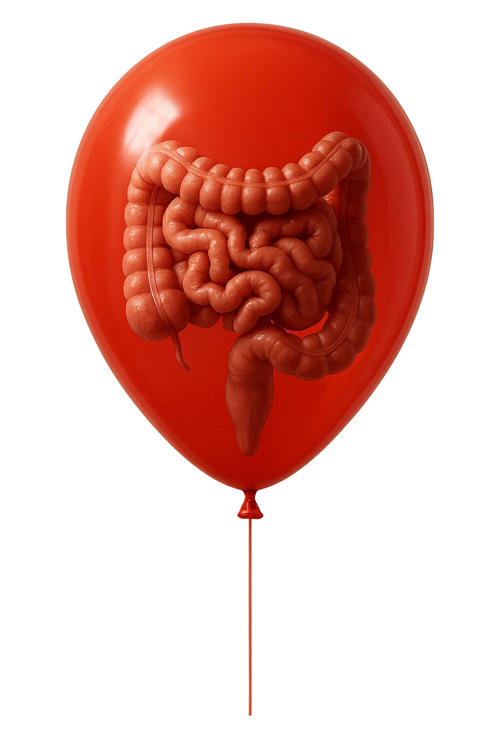 palloncino rosso con intestino anatomico realistico chiuso dentro, IPERREALISTICO 4K emoji