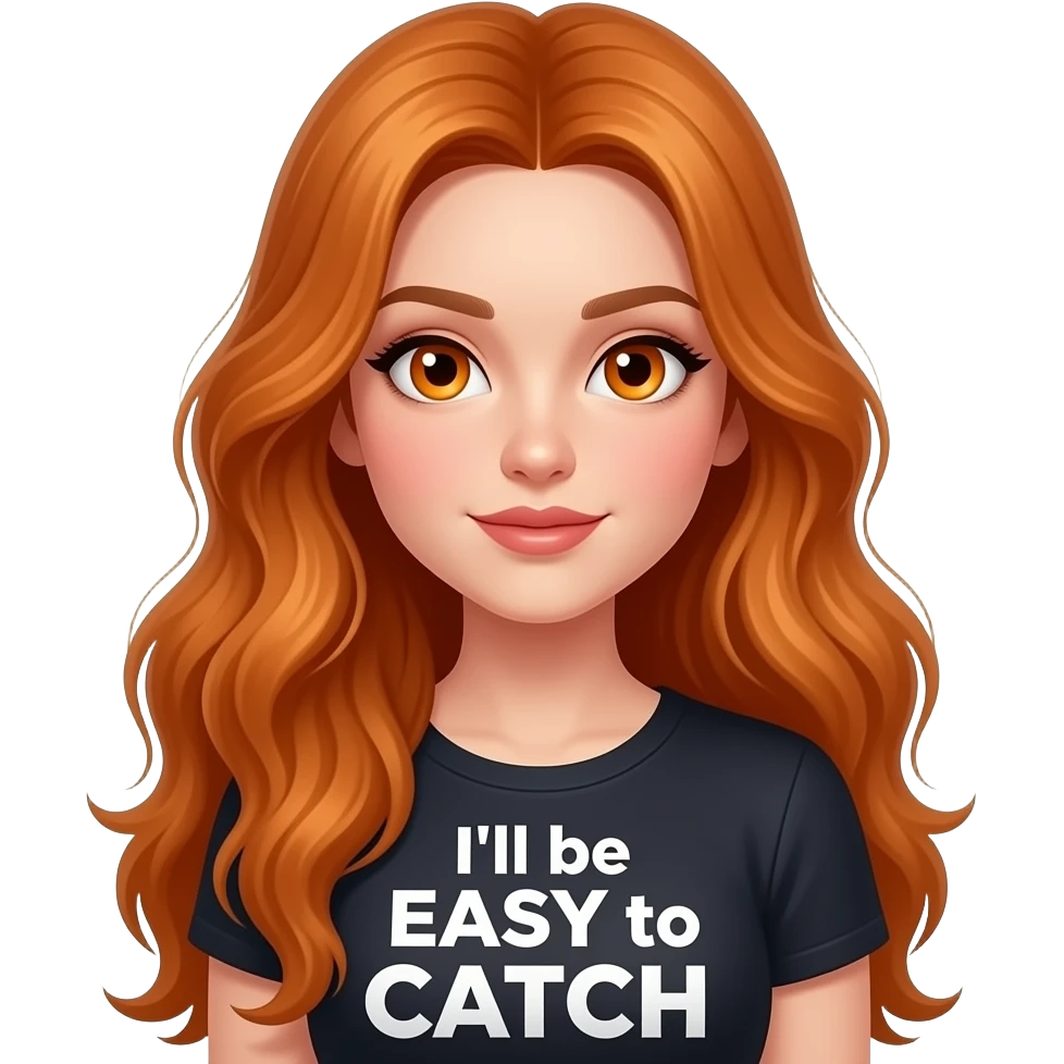 sexy girl with overlong ginger hair and ginger eyes a top with ... I'll be EASY to CATCH written on it emoji