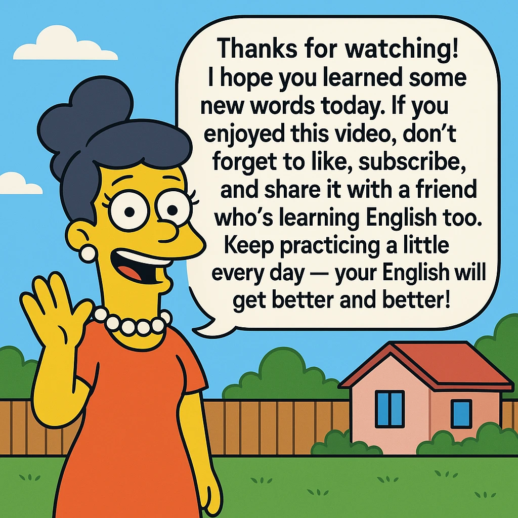 Thanks for watching! I hope you learned some new words today. If you enjoyed this video, don’t forget to like, subscribe, and share it with a friend who’s learning English too. Keep practicing a little every day — your English will get better and better! See you in the next video! emoji