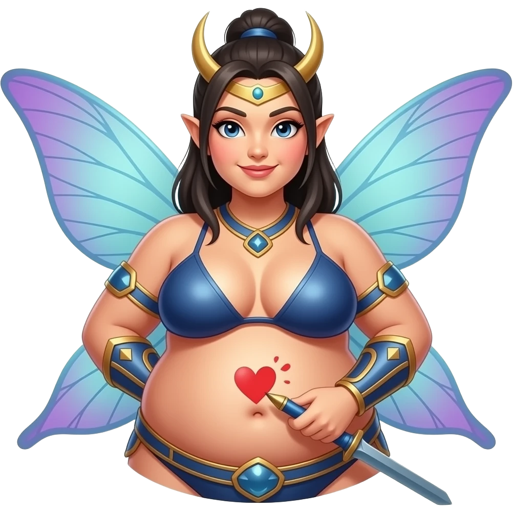 A fairy sumo warrior,with big bloated belly,draws love hearts on her bellybutton. emoji