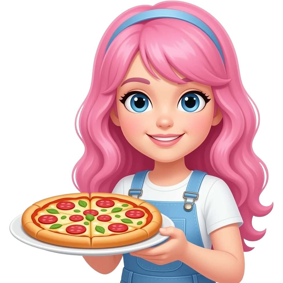Girl with pink hair and blue eyes serving pizza emoji