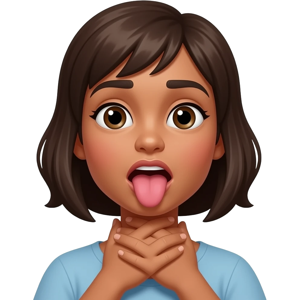 Medium skin girl Choking self with hands around neck With tongue sticking out emoji