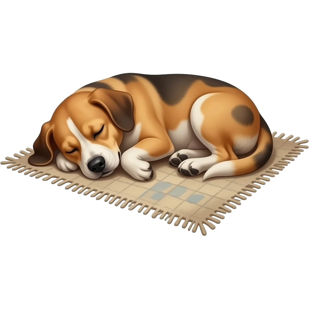 Cachorro sujo dormindo em cobertor surrado emoji