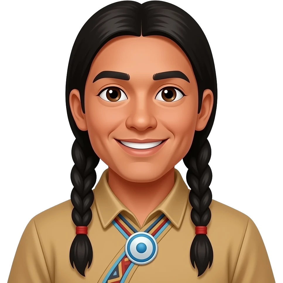 Young Native american man smiling 2 plaits emoji