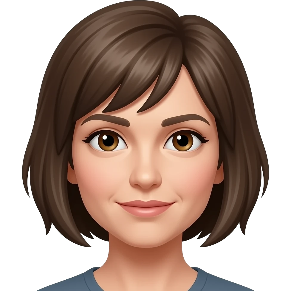 very short brown ashy pixie style hair for late 30's lady with brown eyes emoji