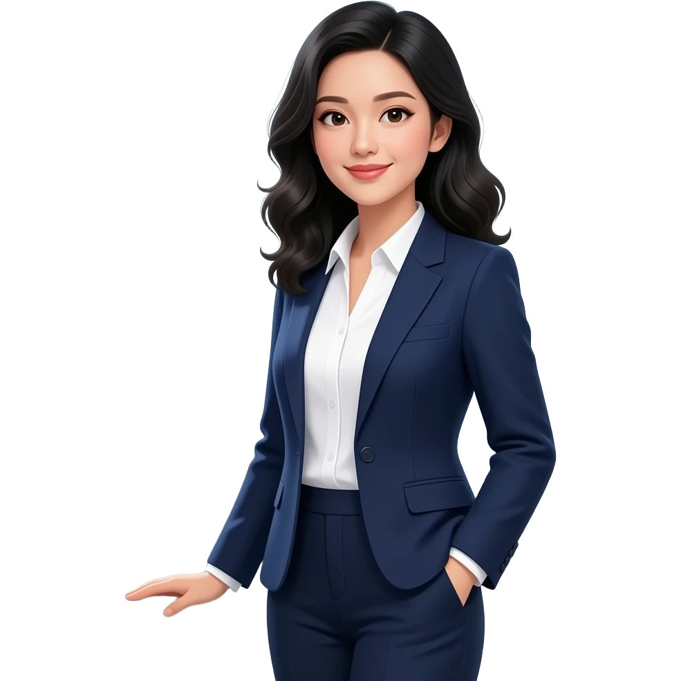 black wavey hair asian office woman emoji