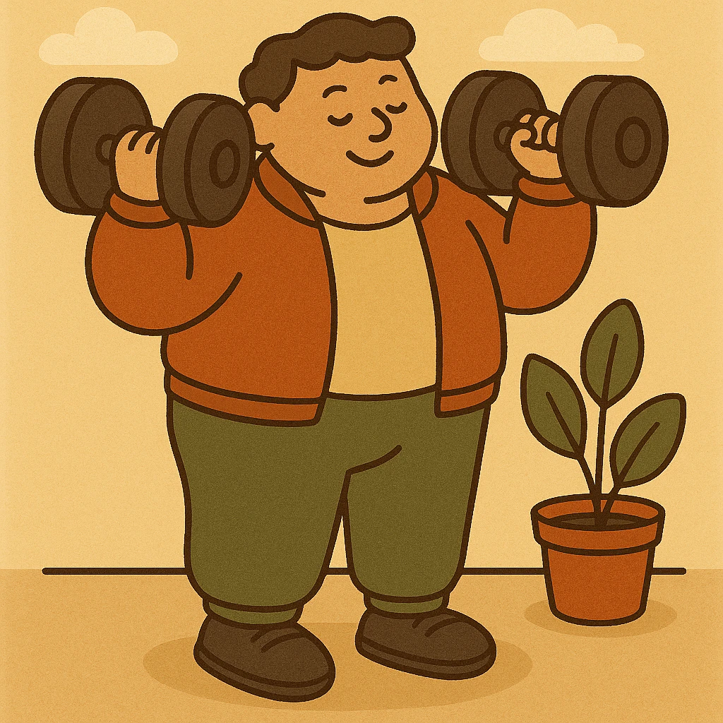 Make the dumbbells much larger while maintaining the flat and cheerful style, keeping the bright and happy colors. emoji