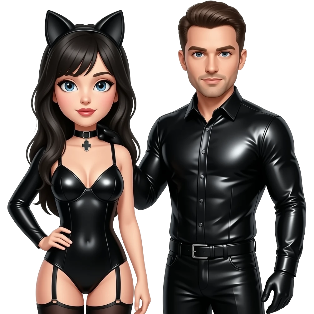 Bdsm Girl fixed with hand on Her neck from a men beside her. She war Latex clothing emoji