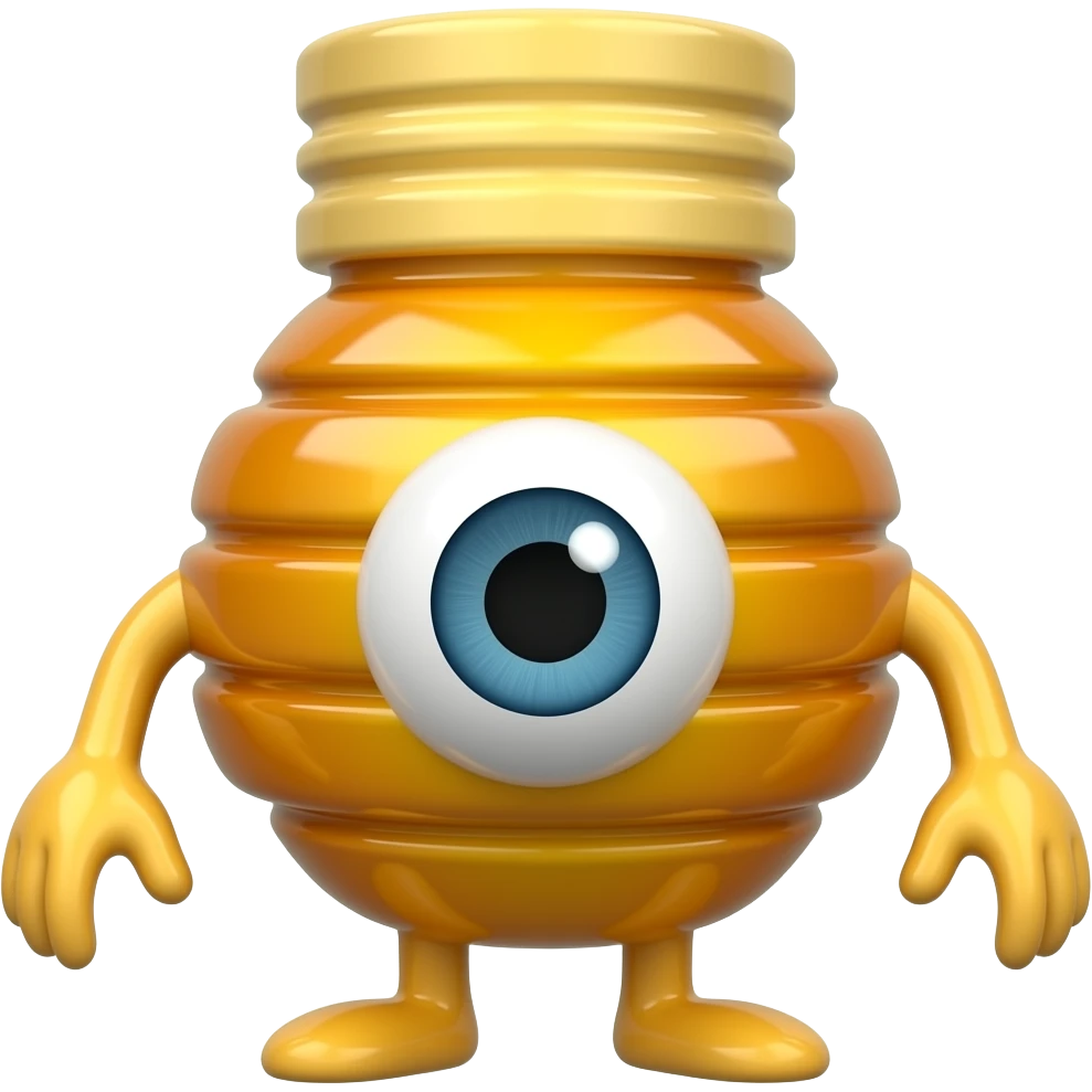 A honey bottle with one single eye and legs and arms with eyes emoji