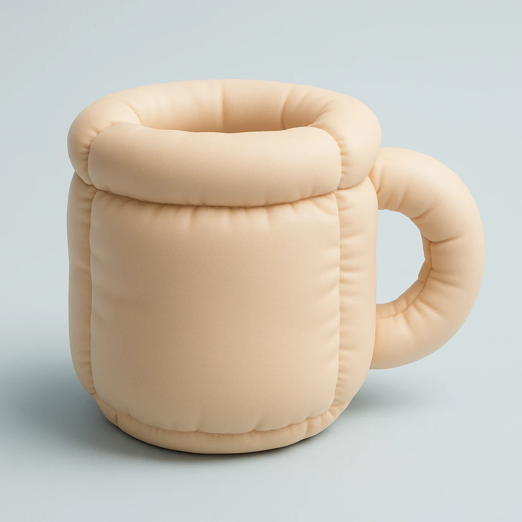 aesthetic mug icon, smooth organic 3D style, soft beige color palette, minimal and elegant, not blocky, rounded shapes, soft lighting emoji