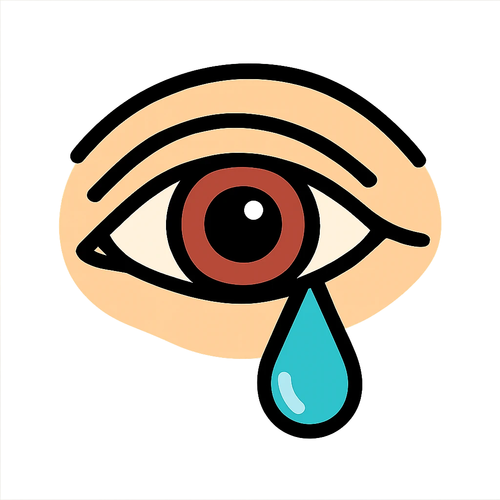 Realistic vector style illustration of a crying female eye with clear contours, complex shadows and highlights, colored. Beige skin around the eye, brown-red iris, blue-cyan tear. Maximum realism with graphic cleanliness and line clarity as in the provided references. emoji