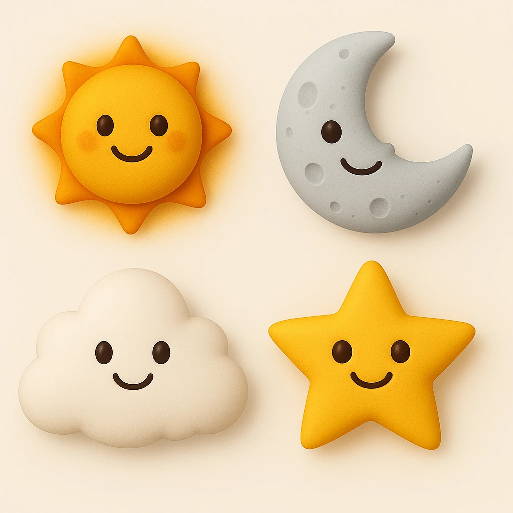 make four emojis in same style emoji
