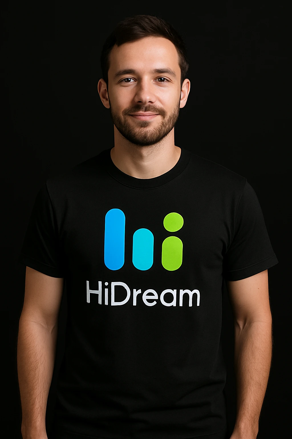 man wearing tshirt with this logo, black background  emoji