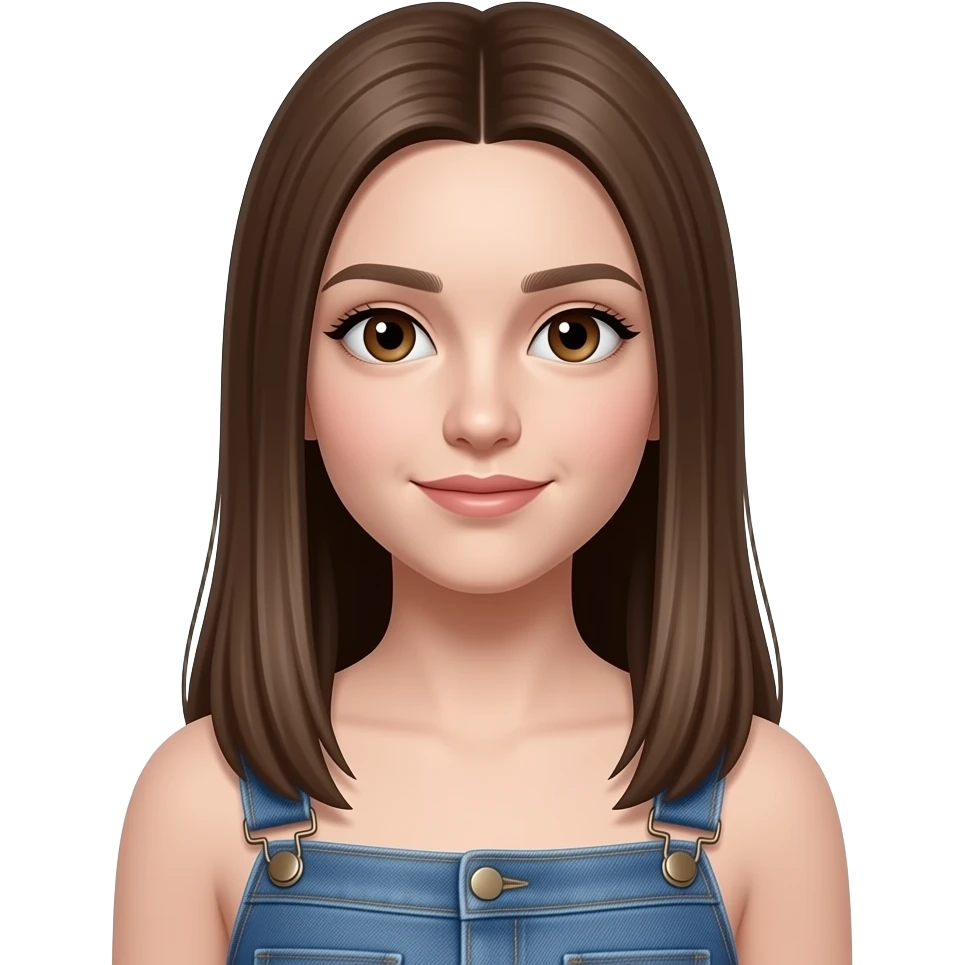 realistic beautiful white pale long straight brown girl brown eyes long face wearing jeans overall HD emoji