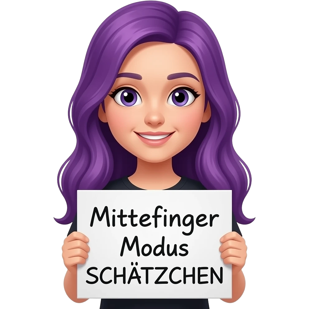 girl with long purple hair holding a Mittelfinger Modus SCHÄTZCHEN sign emoji