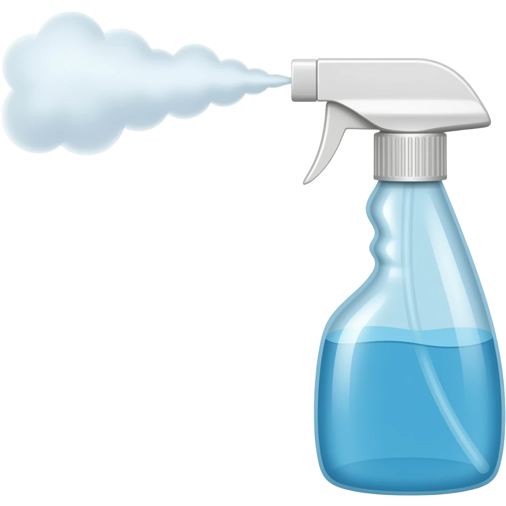 One Emoji style spray bottle with water mist coming out emoji