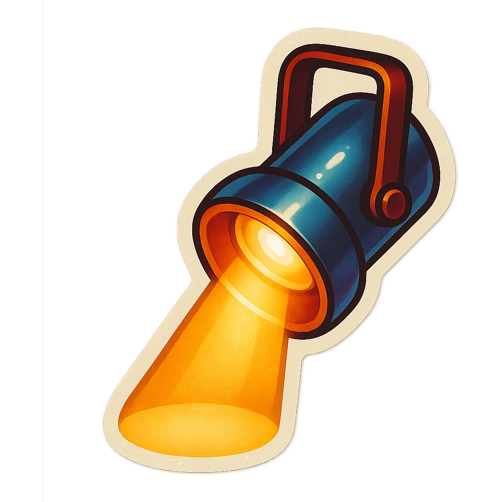 Spotlight in retro stickers style with a light beam pointing downward. emoji