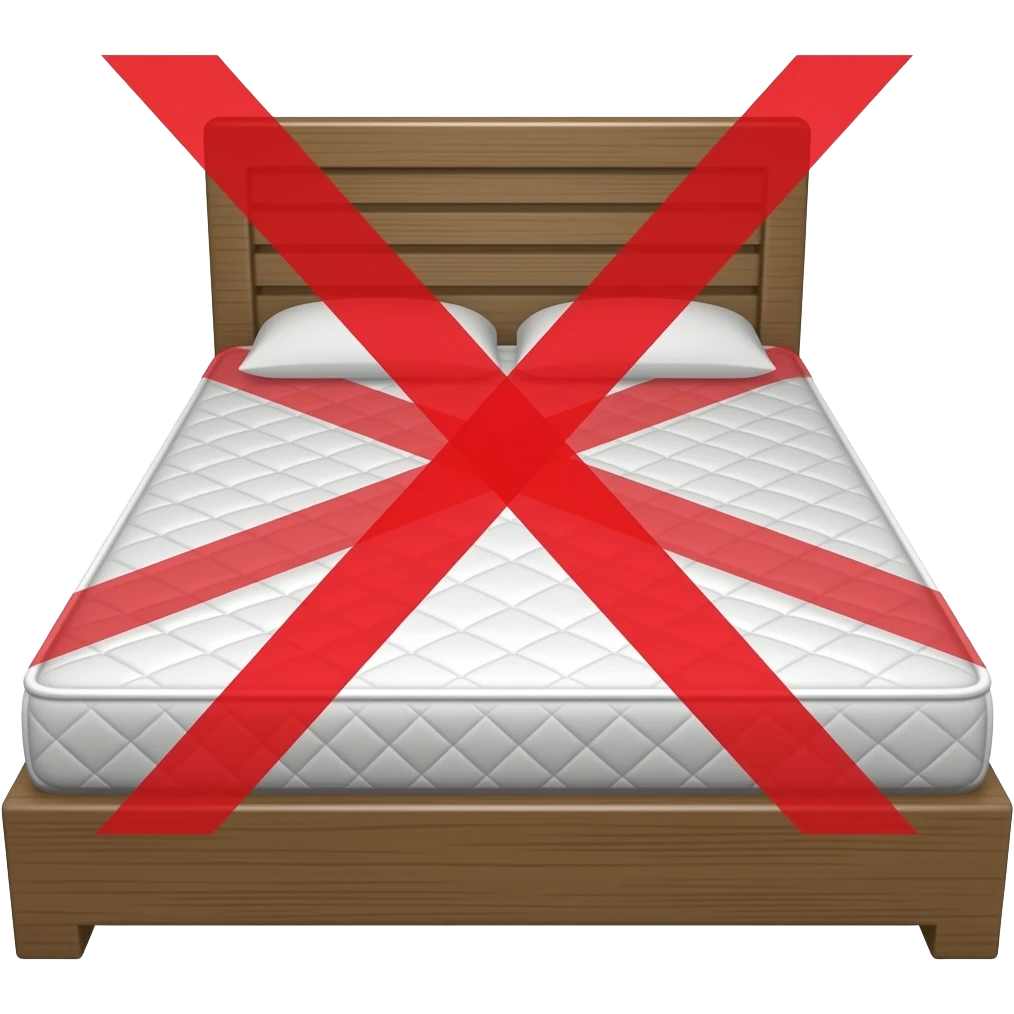 bed with headboard, basic, and on top of it is a red X, X overlays the bed emoji