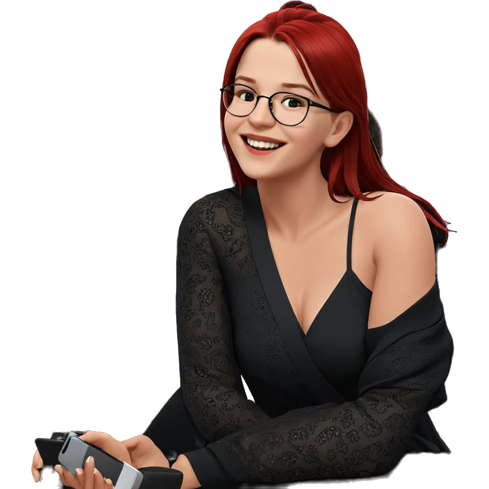 smiling girl in black dress emoji