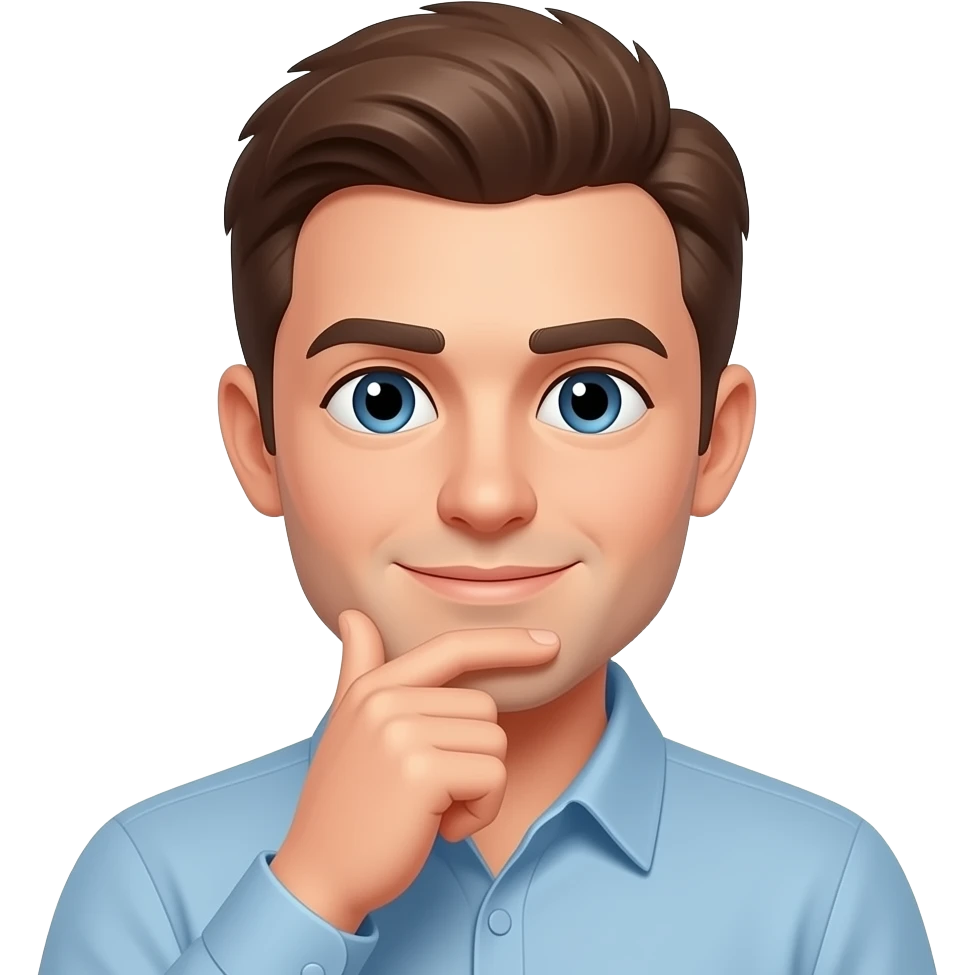 guy thinking with his hand on his chin browm hair emoji