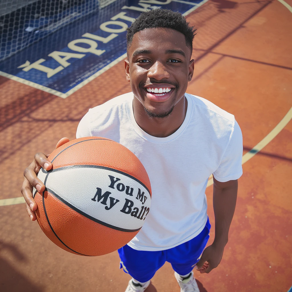 Happy Smiling
Holding a basket ball 
Add The Word You My Ball?! emoji