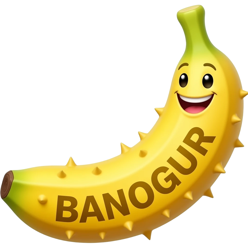 A toothy, funny, prickly banana cucumber with the Russian text "BANOGUR". emoji