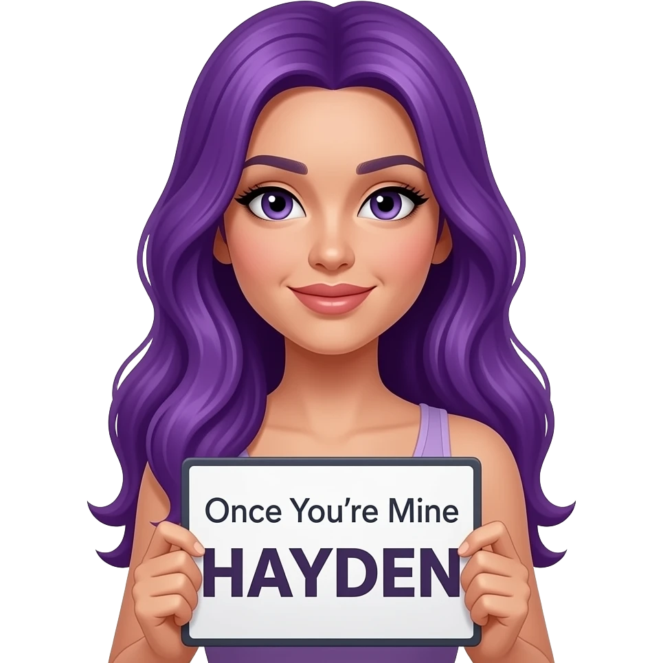 sexy girl with long purple hair holding a Once You're Mine HAYDEN sign emoji