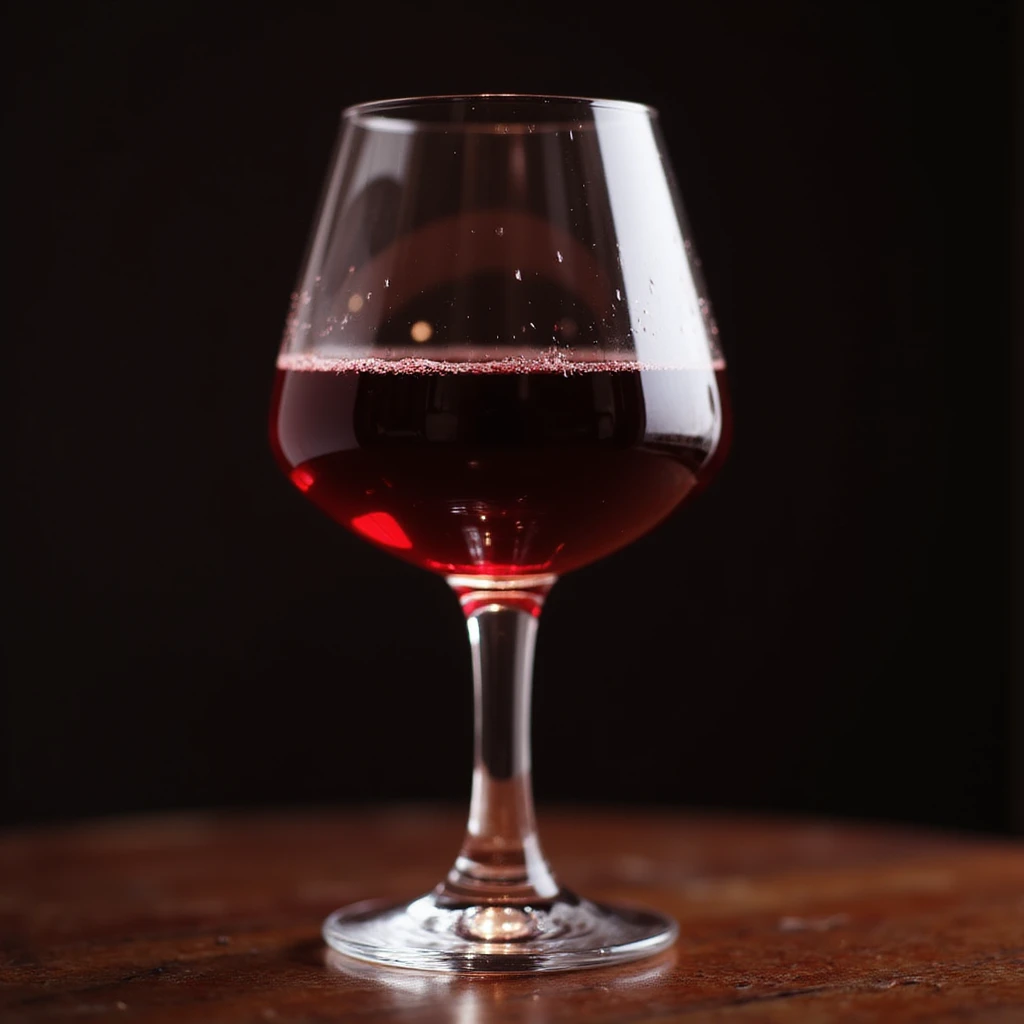 a glass of red wine with light reflections on the glass, photorealistic style, no background emoji