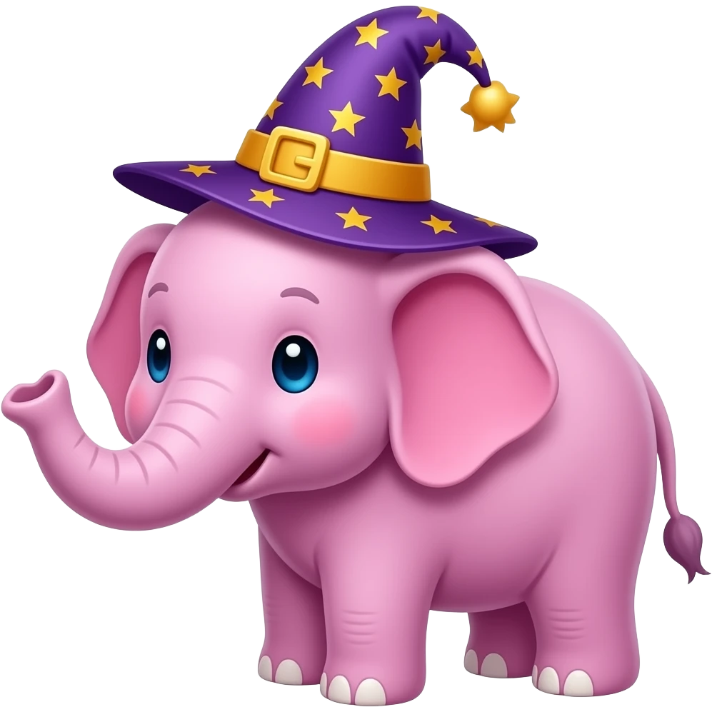A magic pink cute elephant with a wizard hat emoji