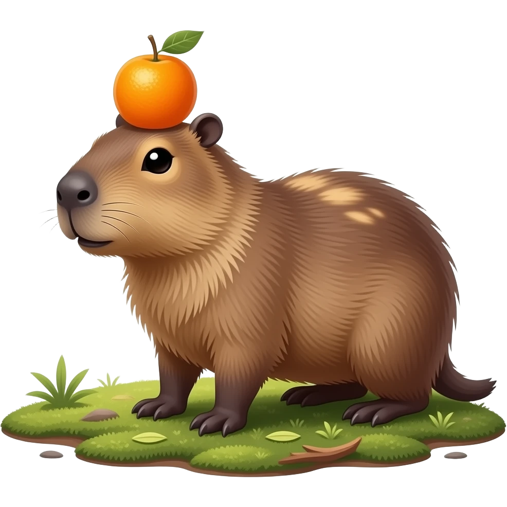Capybara  with a orange on it head emoji