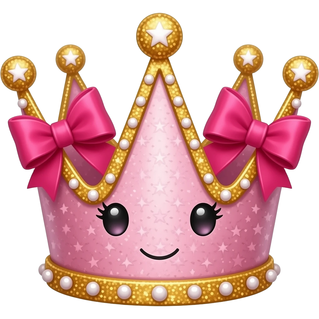 pink coquette cutesy crown hot pink with bows and gold glitter magical emoji